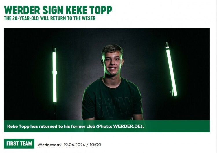 官方：不莱梅签下沙尔克20岁中锋托普，据悉转会费200万欧