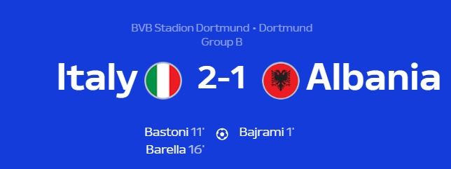 昨日重现？阿尔巴尼亚首轮23秒破门被意大利5分钟2球逆转……