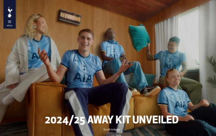热刺新赛季客场球衣发布：浅蓝色条纹设计，队徽位于正中间