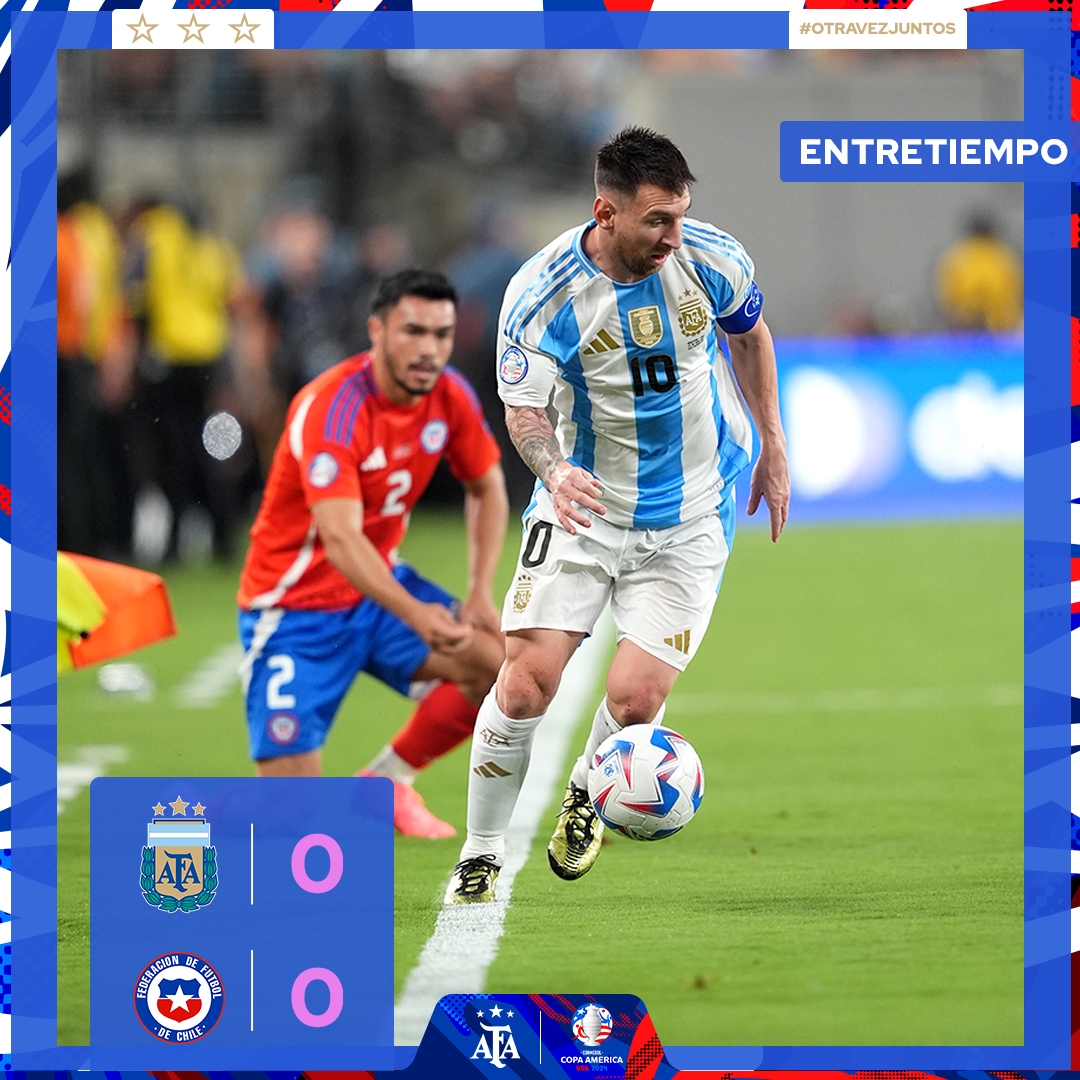 半场-梅西中柱阿根廷射门超10次智利0射门 阿根廷暂0-0智利