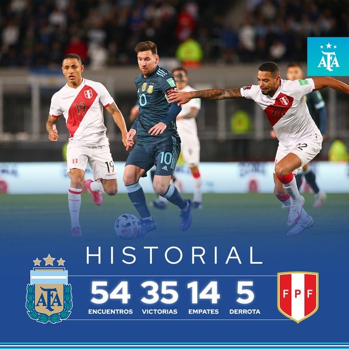 优势明显！阿根廷对阵秘鲁历史战绩：阿根廷35胜14平5负