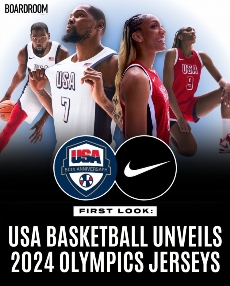 杜兰特和阿贾-威尔逊作为代表 展示美国男篮、女篮奥运会球衣