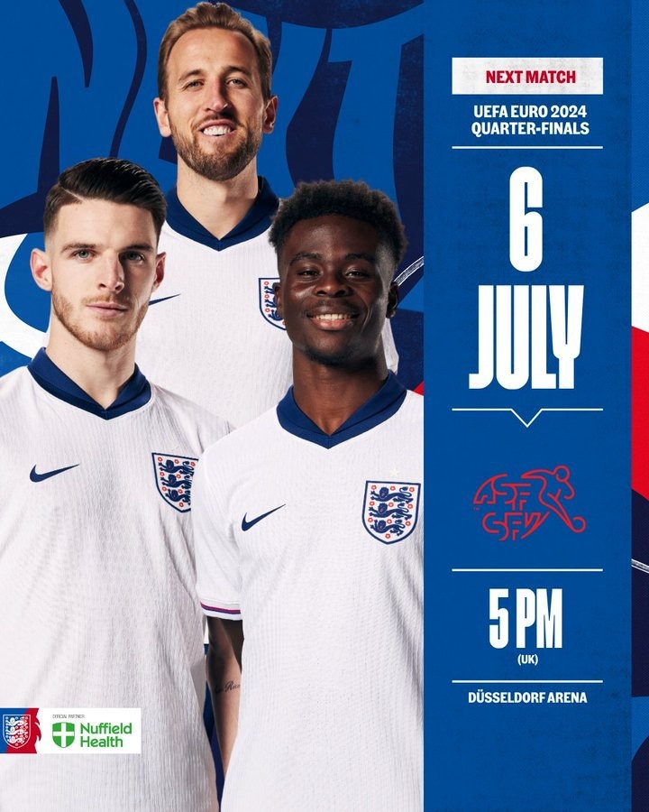 英格兰发布赛前海报预热同瑞士比赛：凯恩、赖斯、萨卡出镜